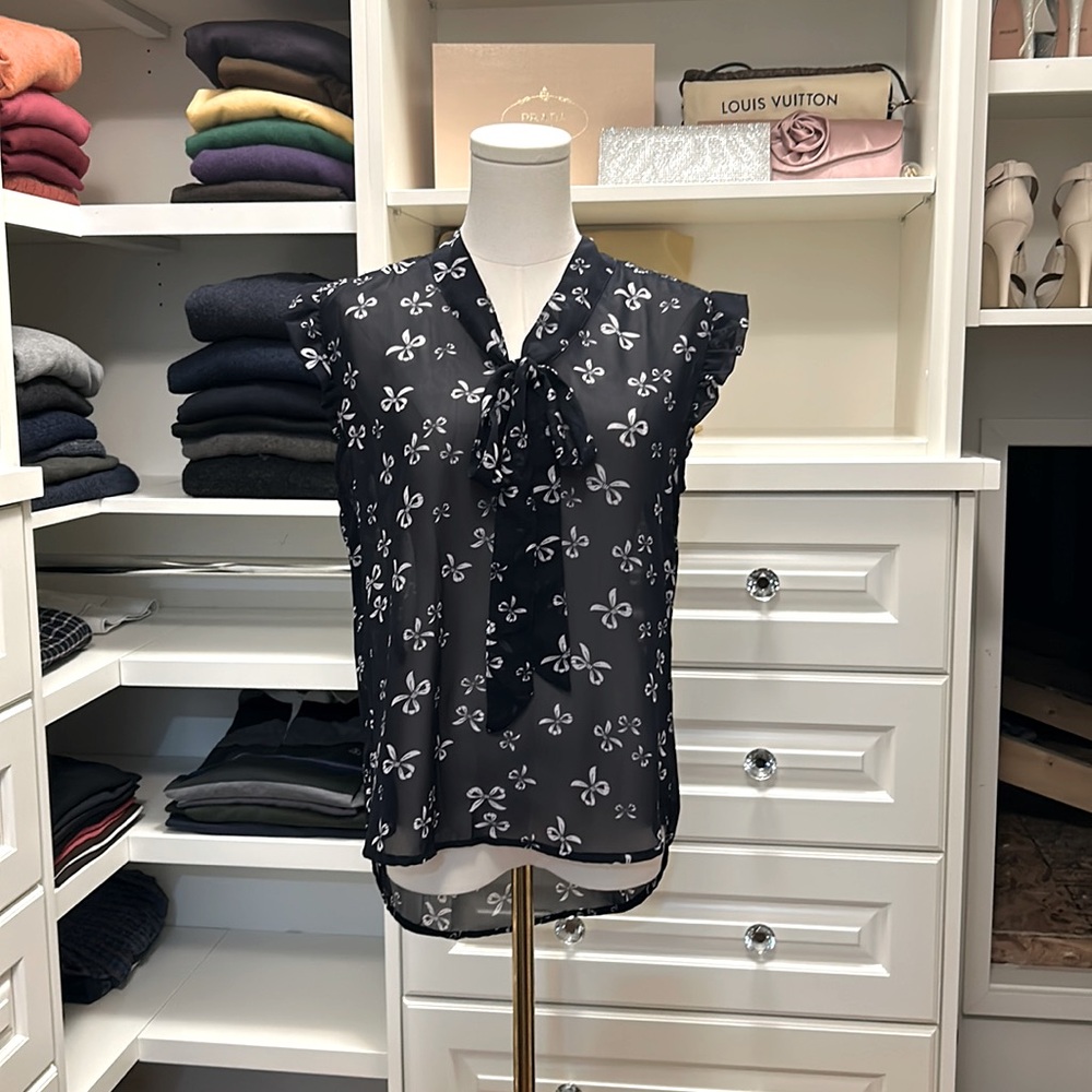 Sheer bow tie shirt